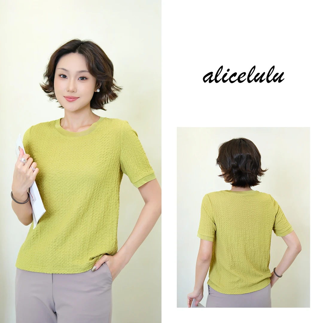 [alicelulu] 小众设计感泡泡纱肌理轻薄圆领短袖T恤S2142941L