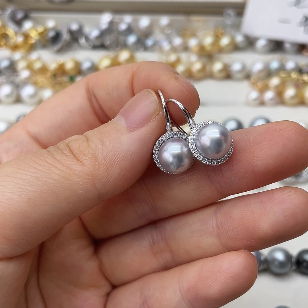 银S925镶嵌海水珍珠耳饰