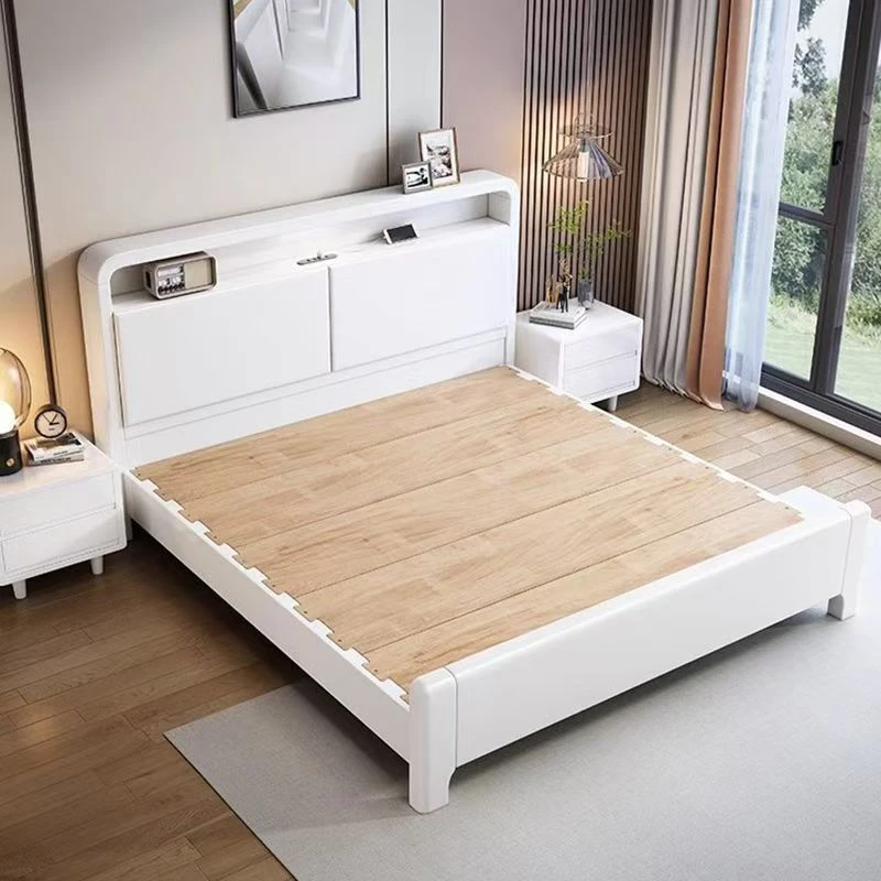 【北欧风格】北欧静音榫卯全实木床轻奢简约1.2米带夜灯充电小户型