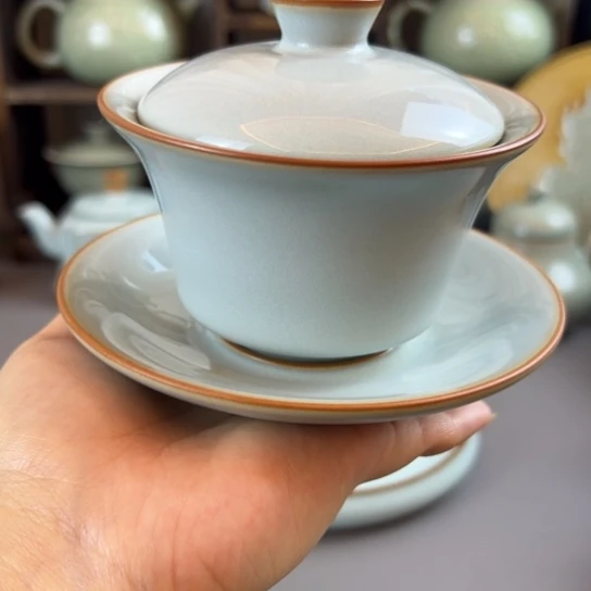 天青马蹄盖碗不带礼盒