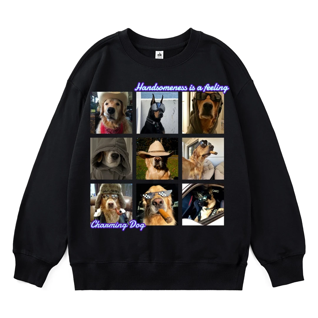 BIGB九宫格狗狗美式街头潮牌复古纯棉卫衣