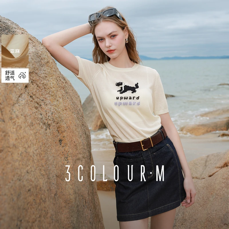 【大乔专属】三彩2025夏季新款小狗针织衫蝴蝶结毛衫莱赛尔圆dbx