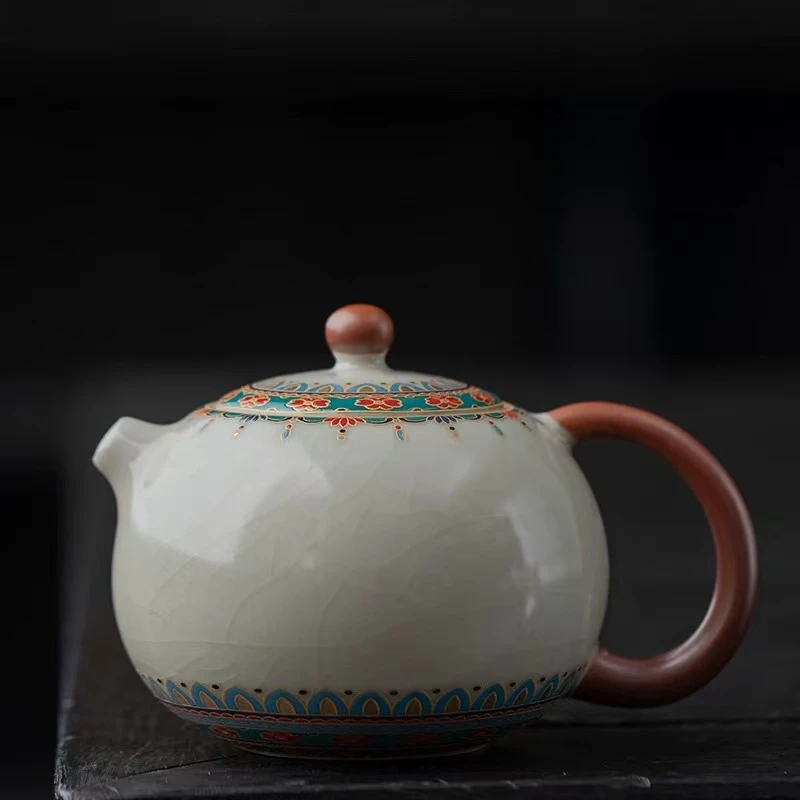 汝窑敦煌泡茶壶家用米黄陶瓷西施壶功夫过滤可养茶壶单壶家用泡壶