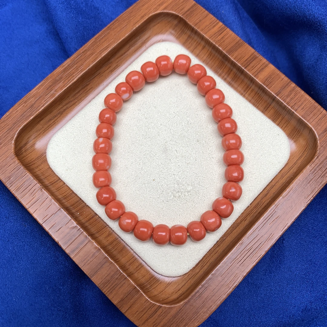 台湾momo橘红珊瑚老型桶珠手串天然正品7~7.8mm FYTXI8669