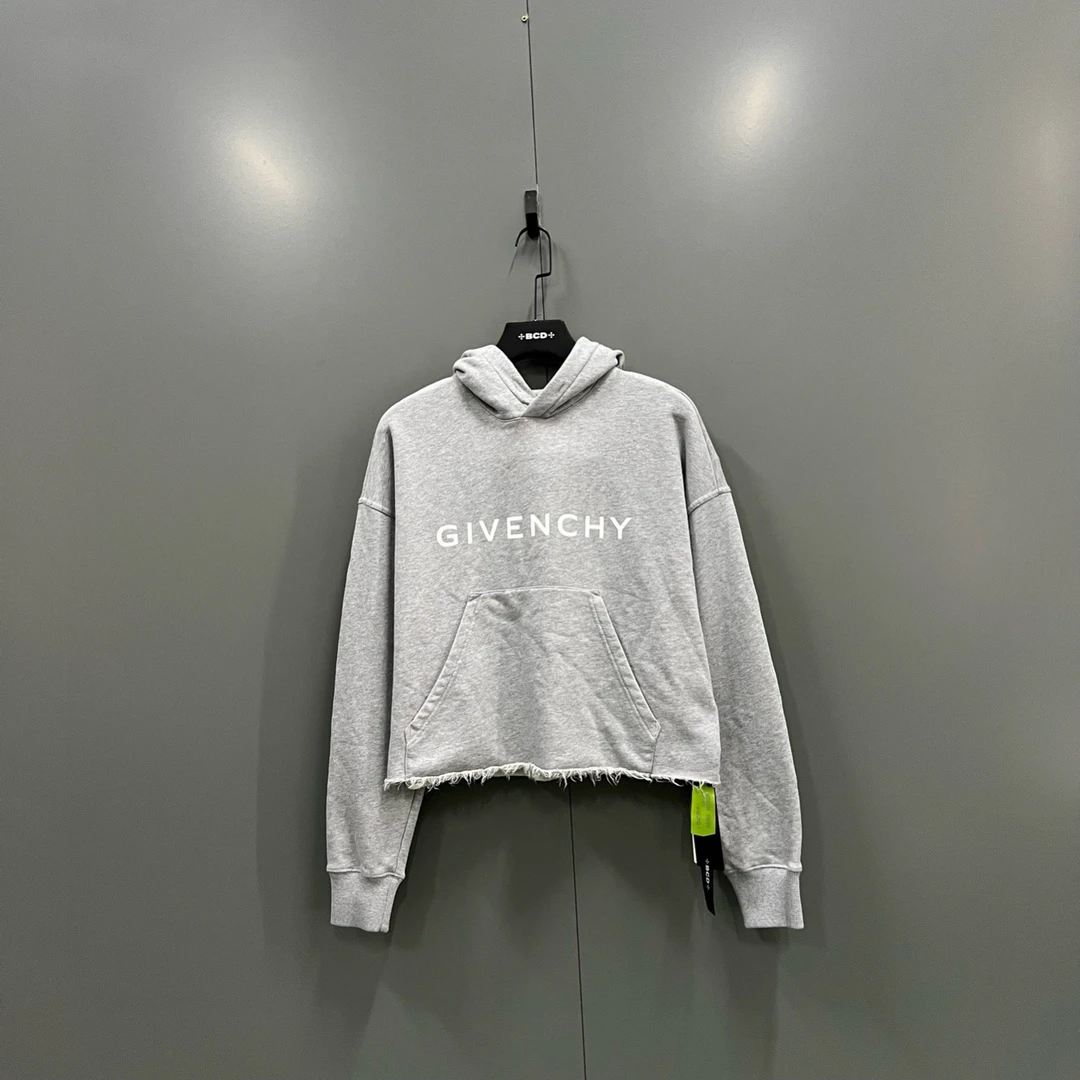 未使用 Givenchy/纪梵希 (ll) 灰色印花logo短款帽衫 M码/606139
