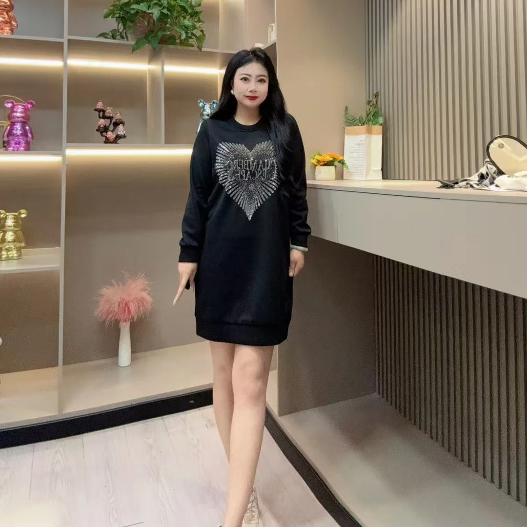 冬季加绒卫衣裙-玲 潮流重工艺亮闪显瘦休闲款胖MM大码女装新款