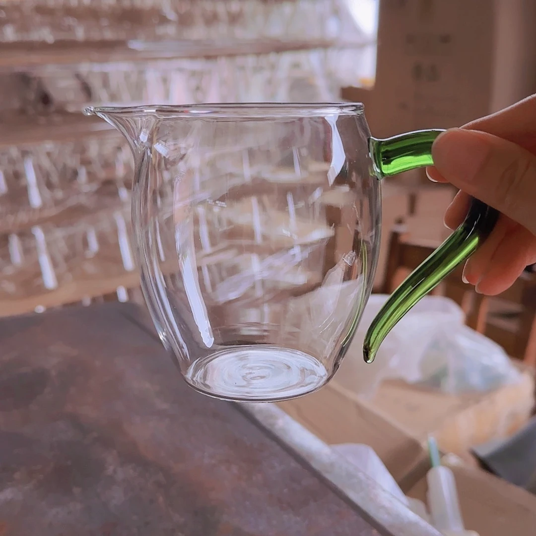 高硼硅玻璃茶水分离无标定制公杯绿