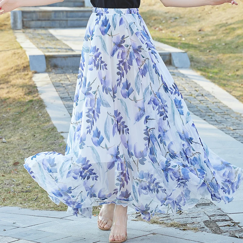 053（慧敏专属链接）超大摆显瘦碎花高腰气质时尚春夏长款裙半身裙