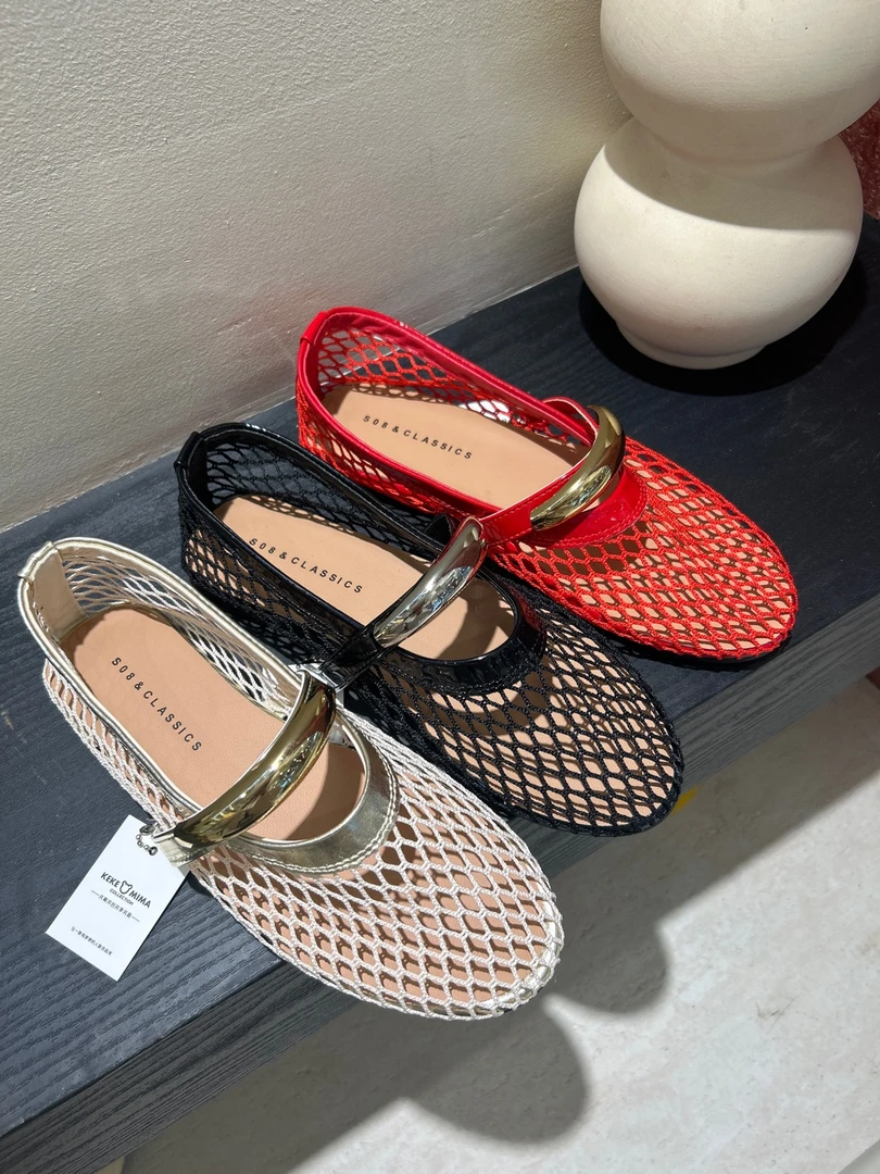 跟高2cm~浅口薄款镂空透气夏季法式单鞋女鞋休闲平底鞋6116-011#