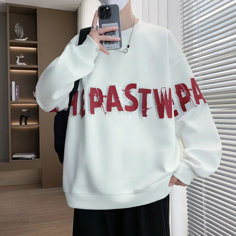 2025秋季青少年长袖休闲卫衣百搭T恤圆领套头潮流时尚上衣外套男