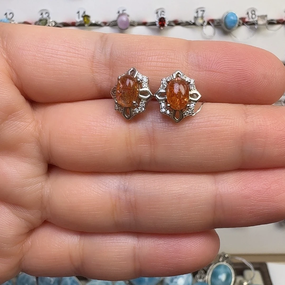 水晶银S925镶嵌耳饰