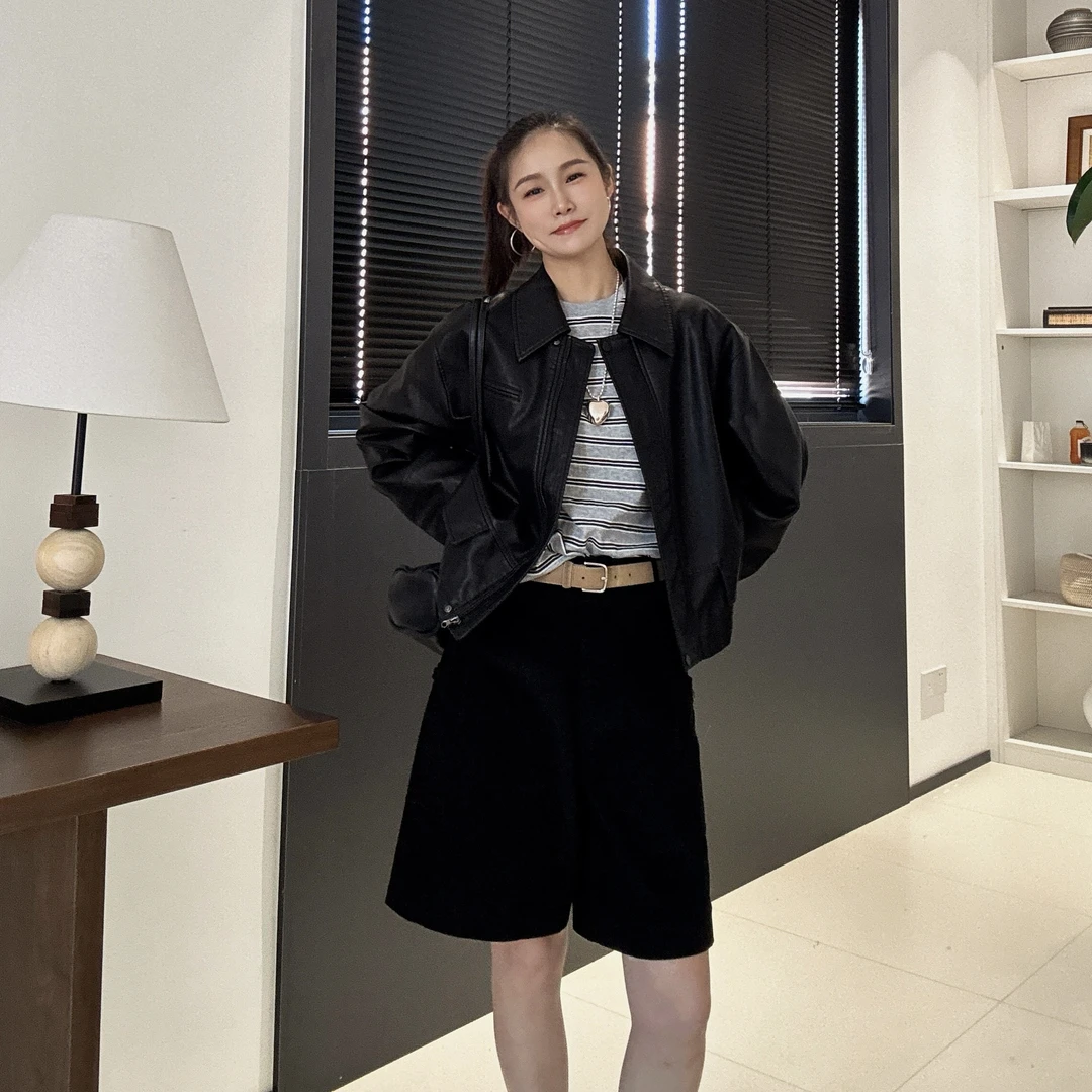 【丽姐女装】软千金｜软糯平滑 精致随性质感舒适短皮衣W0562
