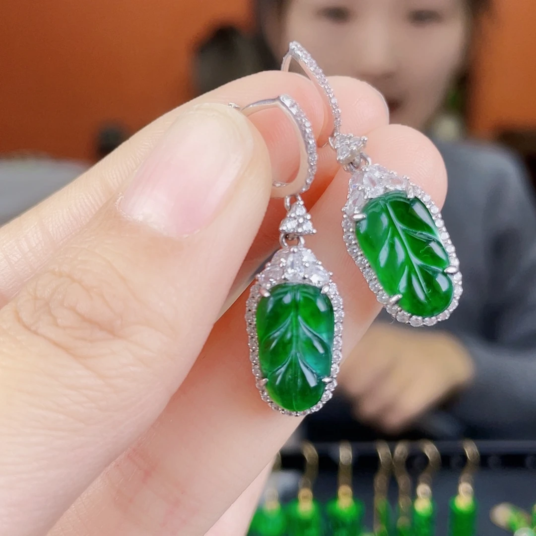 翡翠银S925镶嵌耳饰