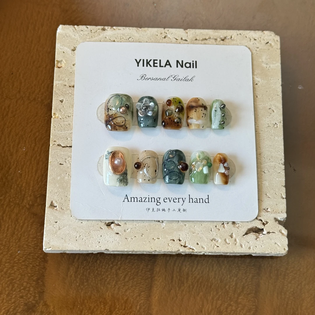 （青缇涩味）伊克拉纯手工ins风小众设计长期佩戴晕染穿戴美甲