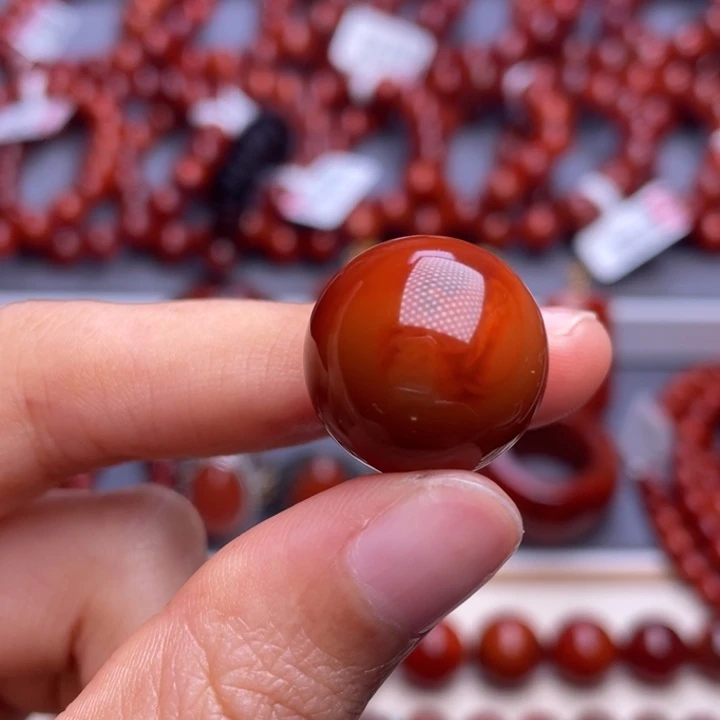 南红玛瑙未镶嵌其他（原矿）18mm顶品瓦西柿子红双色满肉圆珠