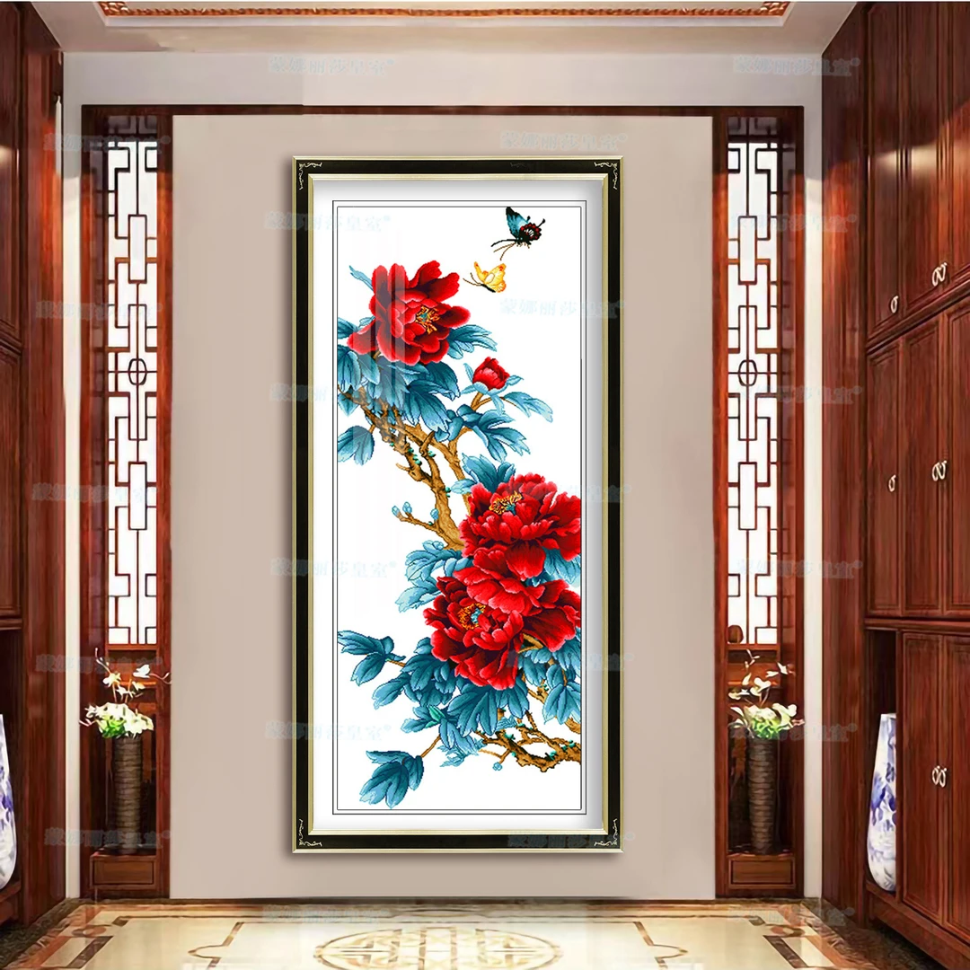 蒙娜丽莎皇室十字绣客厅蓝田紫运之富贵花开新中式手工线绣牡丹