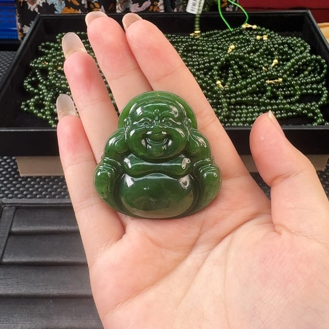 和田玉未镶嵌颈饰碧玉佛公卡50 发货配6米珠链