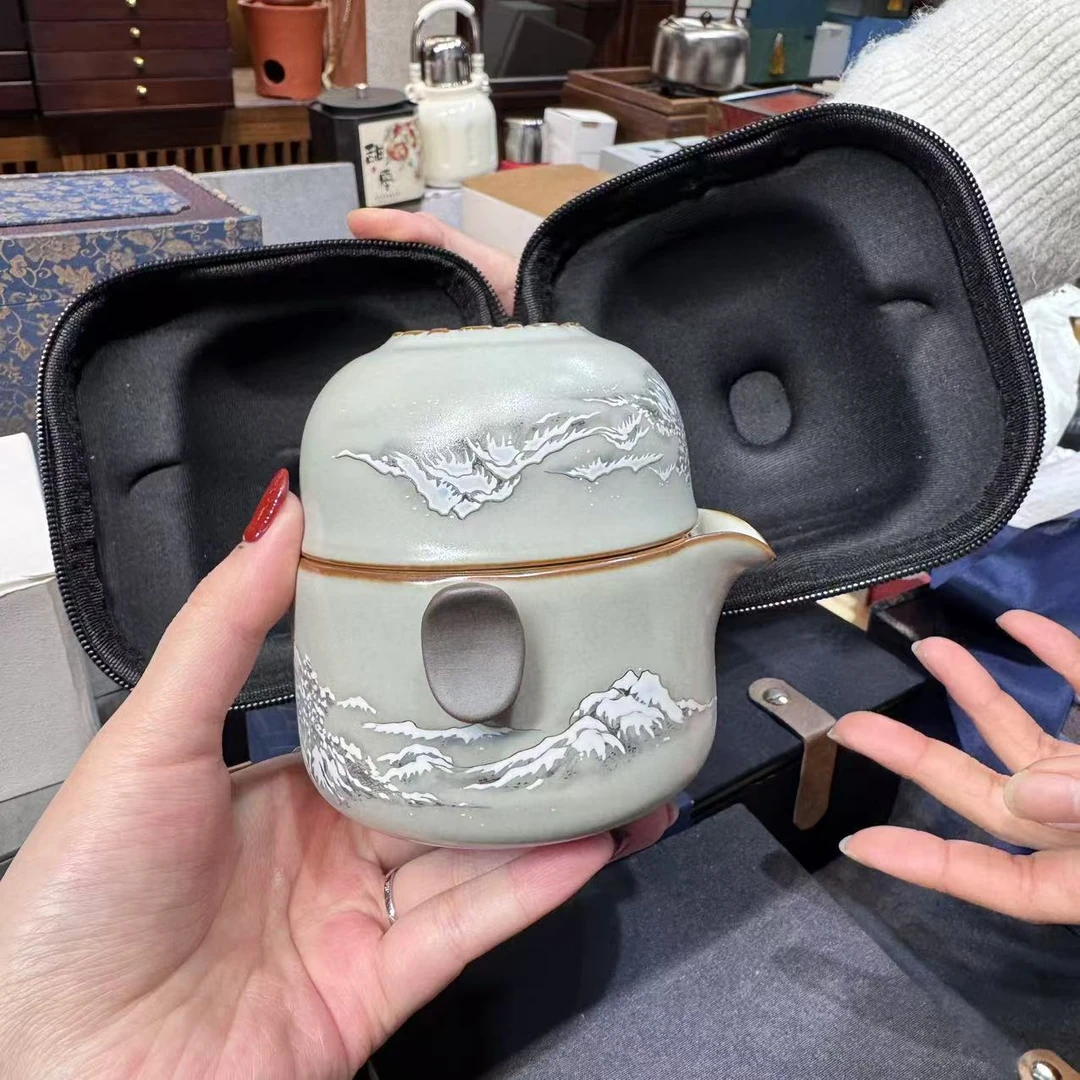 汝窑雪景旅行套组一壶俩杯  3626