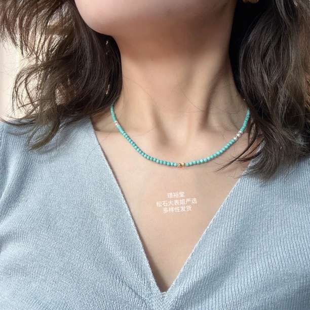 设计款绿松小米珠小众珠宝锁骨链卡2.6mm长43cm 多样性发货
