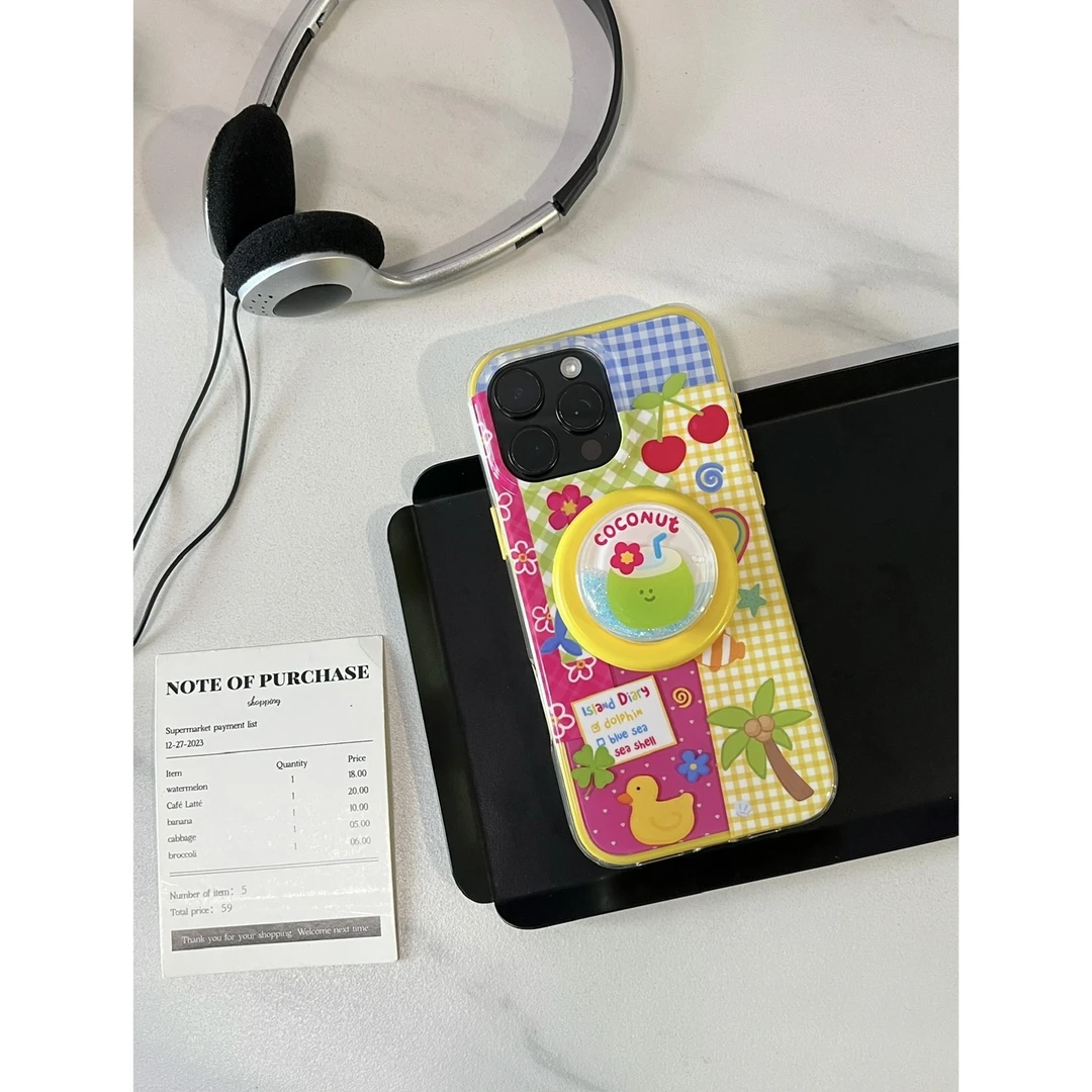 【原创】二合一磁吸流沙支架双层印花韩系适用苹果手机壳iPhone16硬