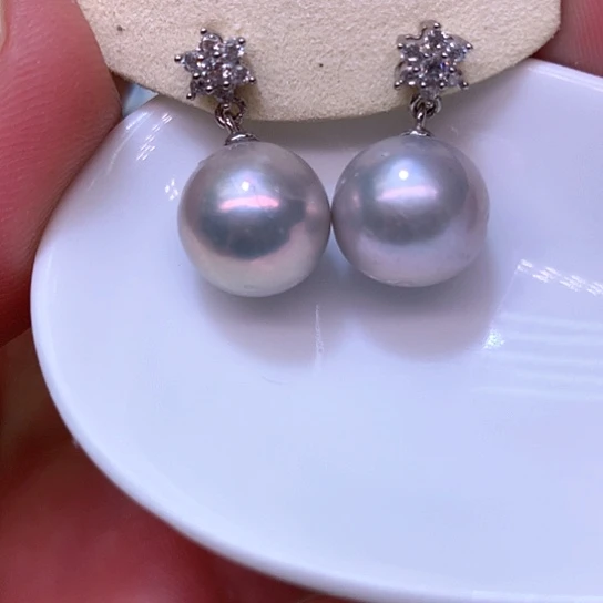 银S925镶嵌淡水珍珠耳饰