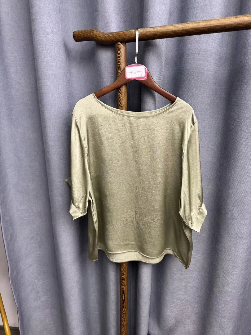 2025夏季新款休闲时尚圆领桑蚕丝七分袖上衣女K423