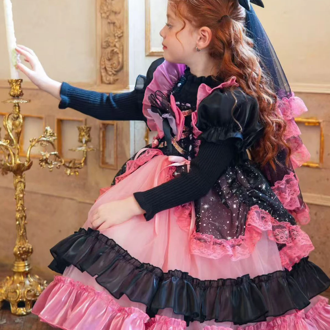 女童万圣节枚粉毛衣裙库洛米cos公主裙➕大头纱洛丽塔生日礼裙