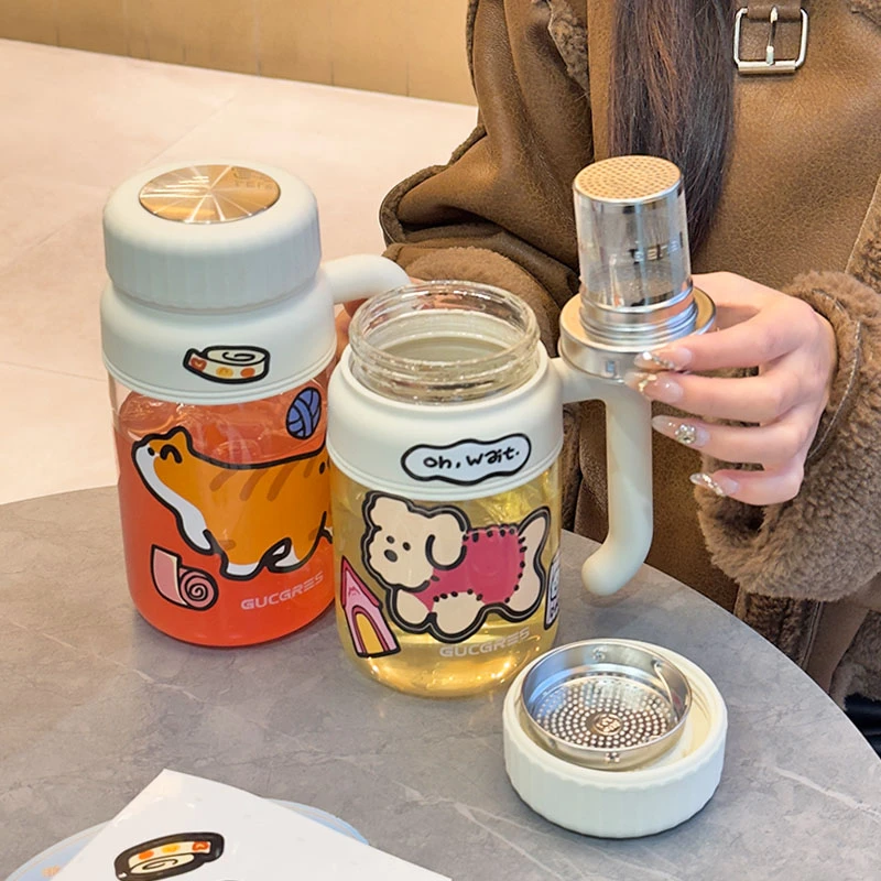 耐高温大口径玻璃杯大容量吸管水杯办公室杯子夏季带盖喝水杯男女