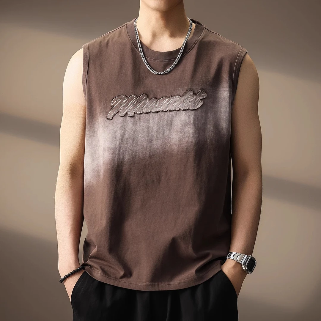 Cebrodz美式渐变水洗潮流男士背心潮牌休闲夏季新款运动T恤上衣