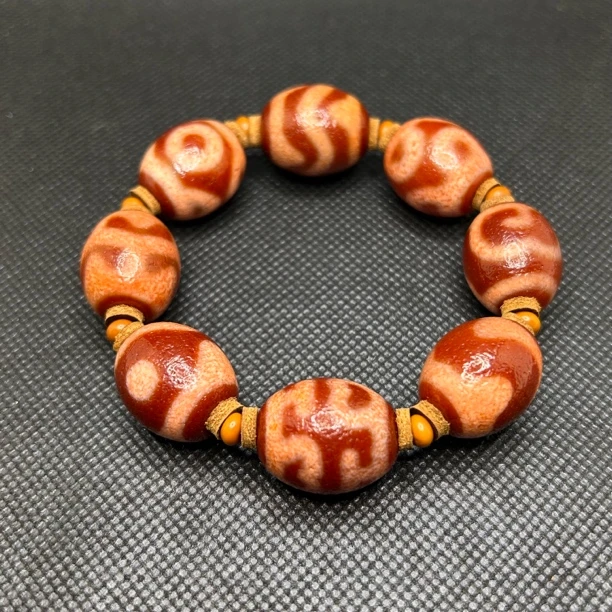 台珠手工珠美鸿糖料橘皮多图腾条纹玛瑙多宝手串17×20mm左右