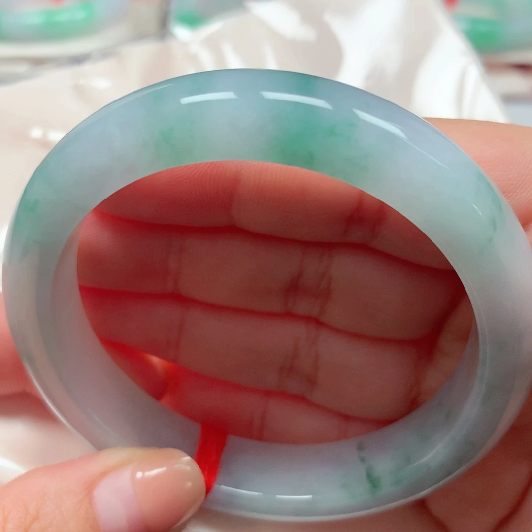 翡翠未镶嵌手镯7冰胶蓝花