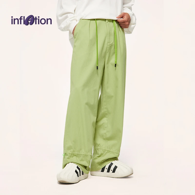 膨胀潮牌潮流束腰高密斜纹激光阔腿裤宽松休闲纯棉百搭男女时尚