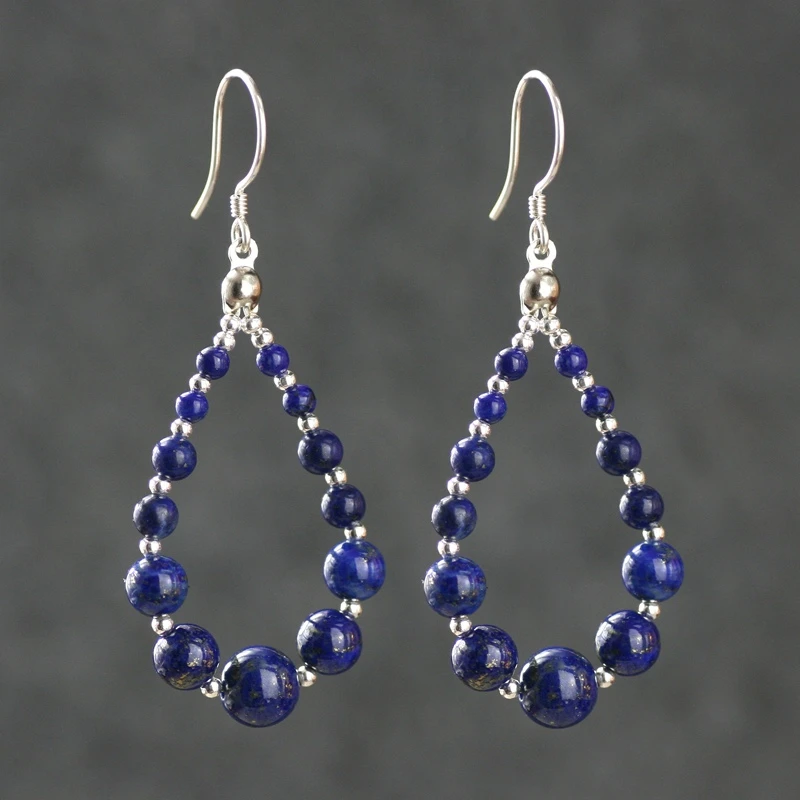 非金属仿水晶耳饰 深蓝色水滴形耳饰银法式造型复古个性气质耳环