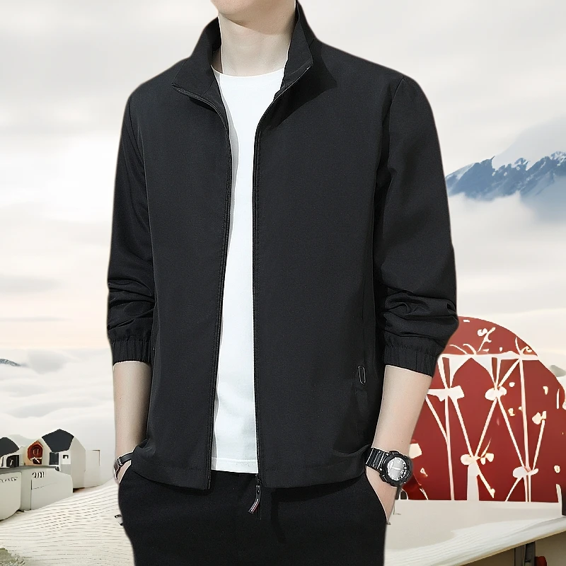 春秋男士韩版潮流修身纯色立领宽松百搭帅气薄款夹克休闲时尚新款