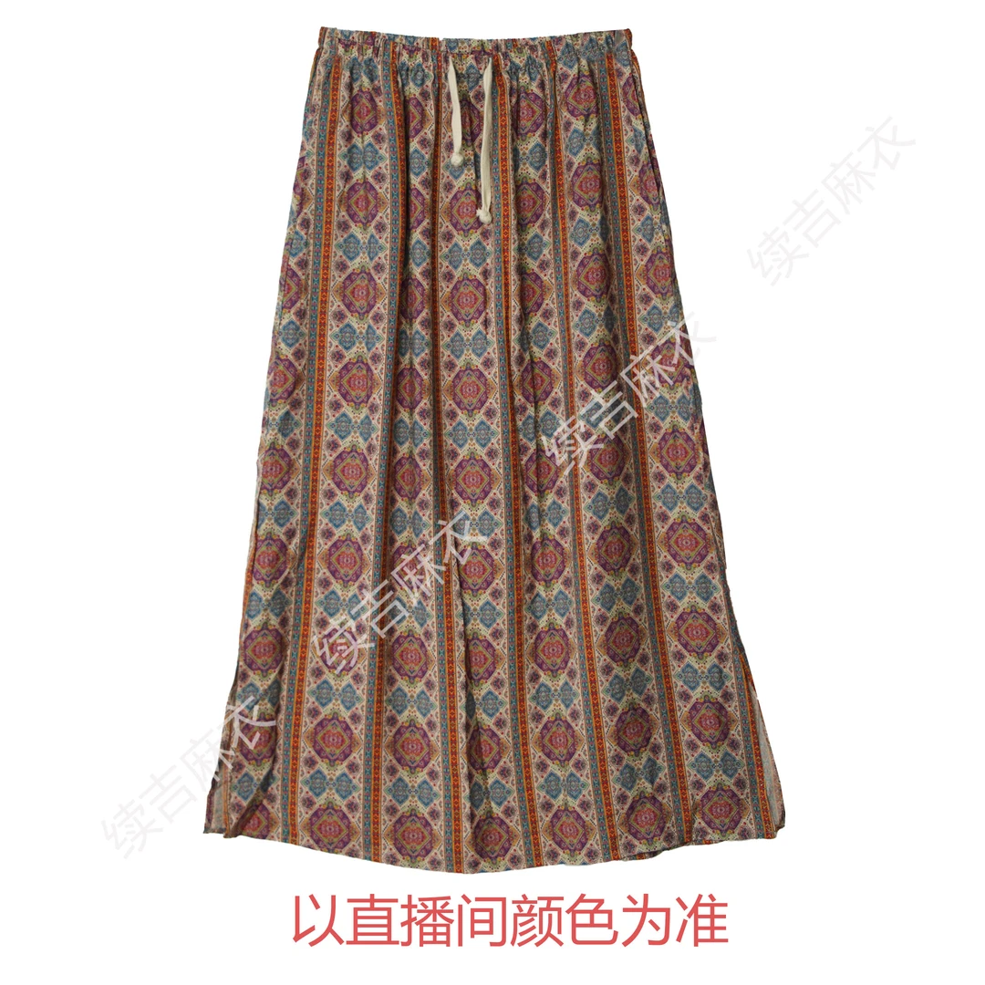 夏-续吉麻衣25-1555【民族风】抽绳碎花气质复古印花百搭半裙