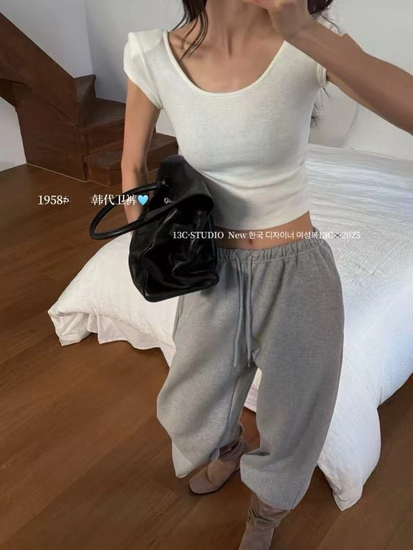 米古古 13C #1958-福 设计感气质百搭韩系束脚运动裤