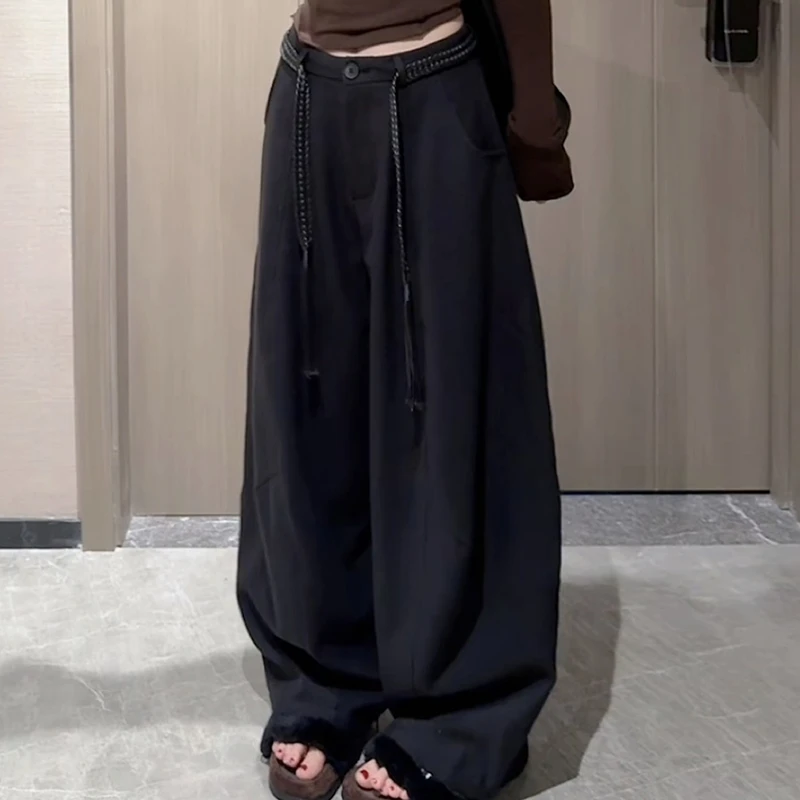 【送腰带】弯刀休闲裤女秋冬2025新款韩版时尚高腰宽松阔腿拖地长裤