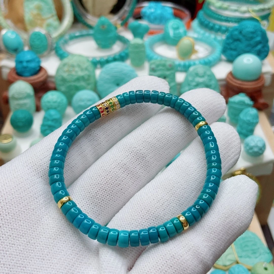 绿松石18K金镶嵌直切手串5mm