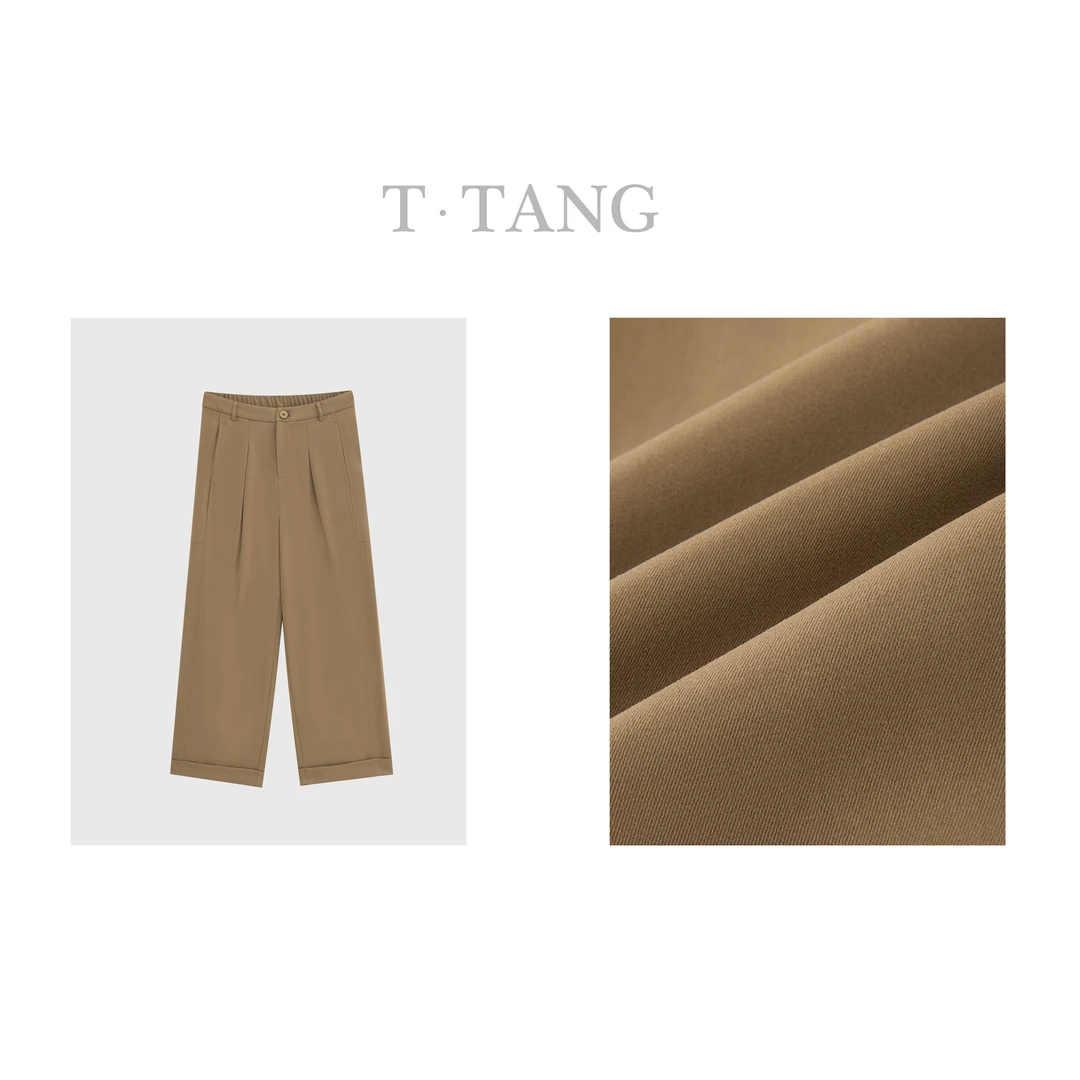 FL春夏季170g加密小细斜纹时尚百搭休闲高腰直筒脚口卷边裤【6289】