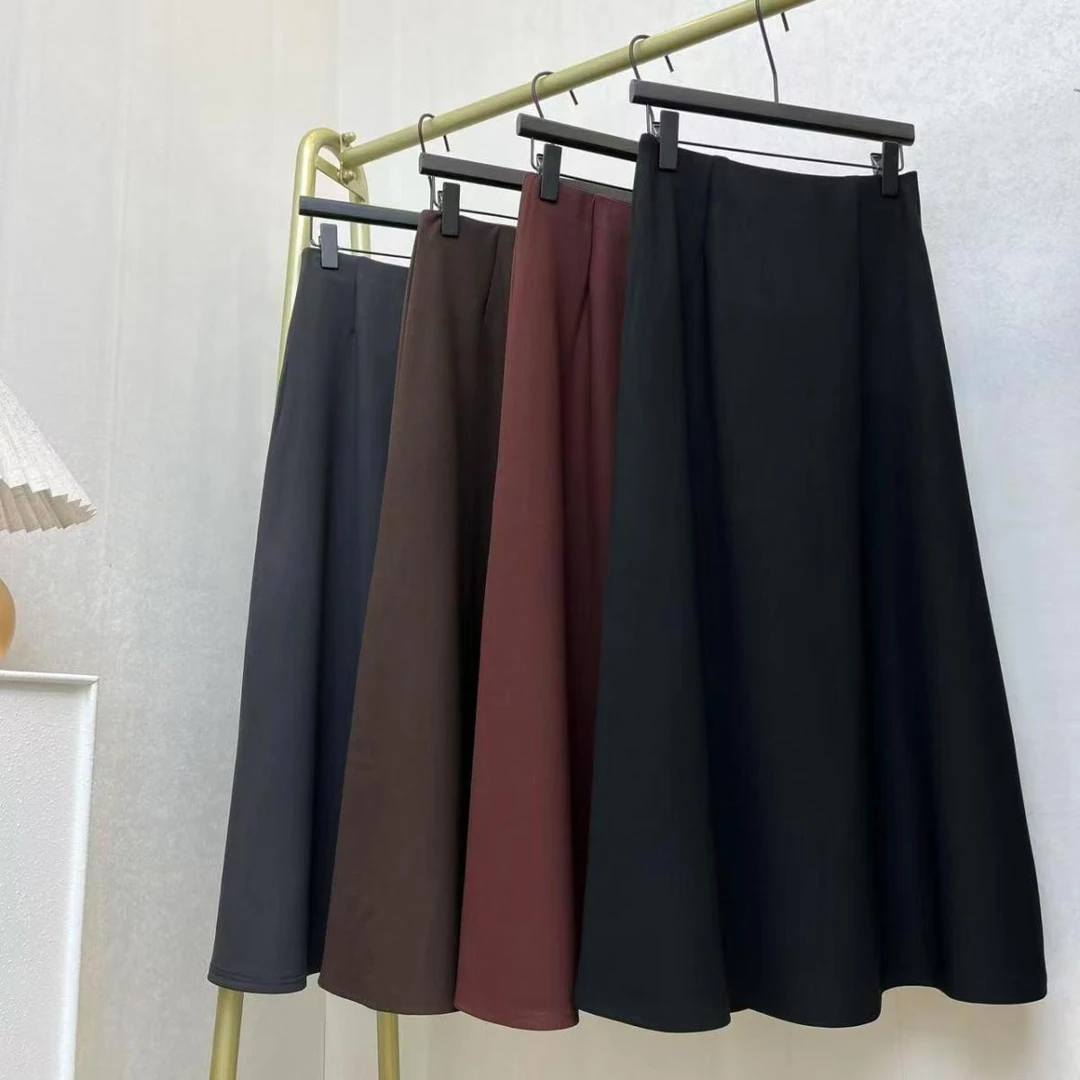 夏装新品洋气纯色半身裙2025欧洲站松紧腰设计A字裙气质百搭欧货