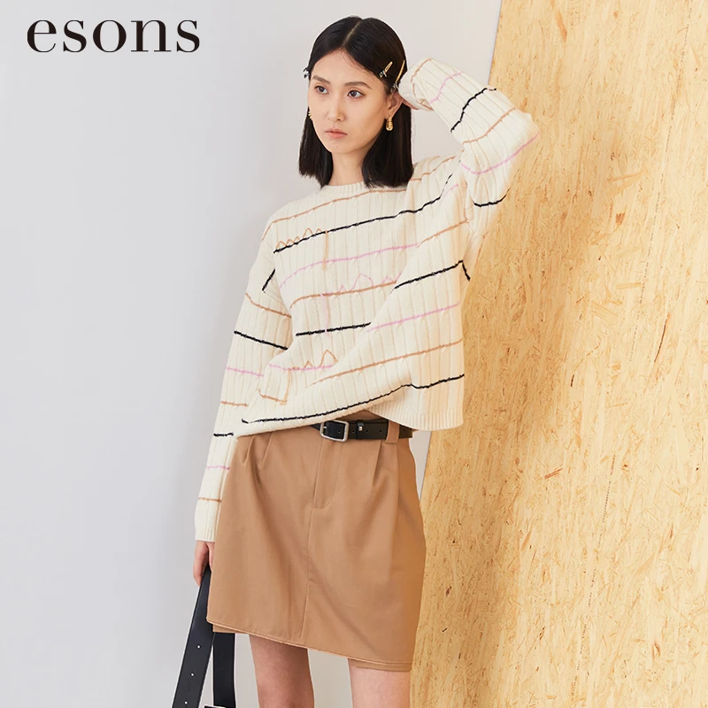 esons/爱城市【商场同款】纯羊毛拼色条纹套头针织衫毛衫34283030