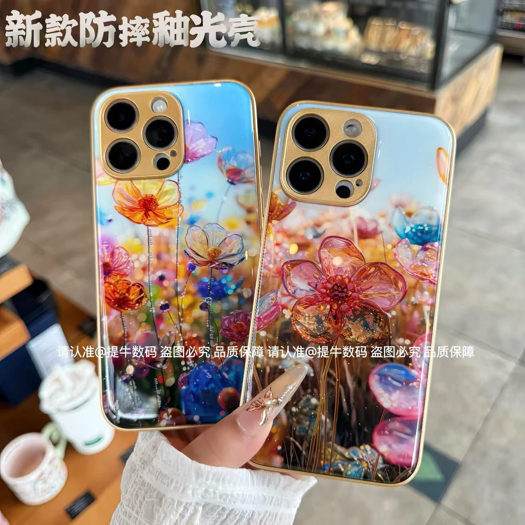 苹果/小米/华为/荣耀/OPPO/VIVO 网红重工炫彩琉璃花影防摔手机壳