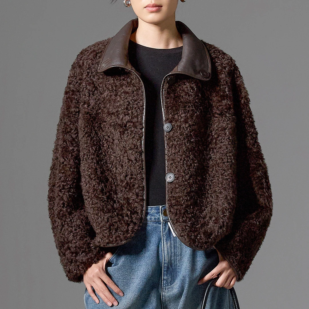 进口两面穿拉贡皮毛一体外套女2025冬新款羊毛皮草年轻短款66287