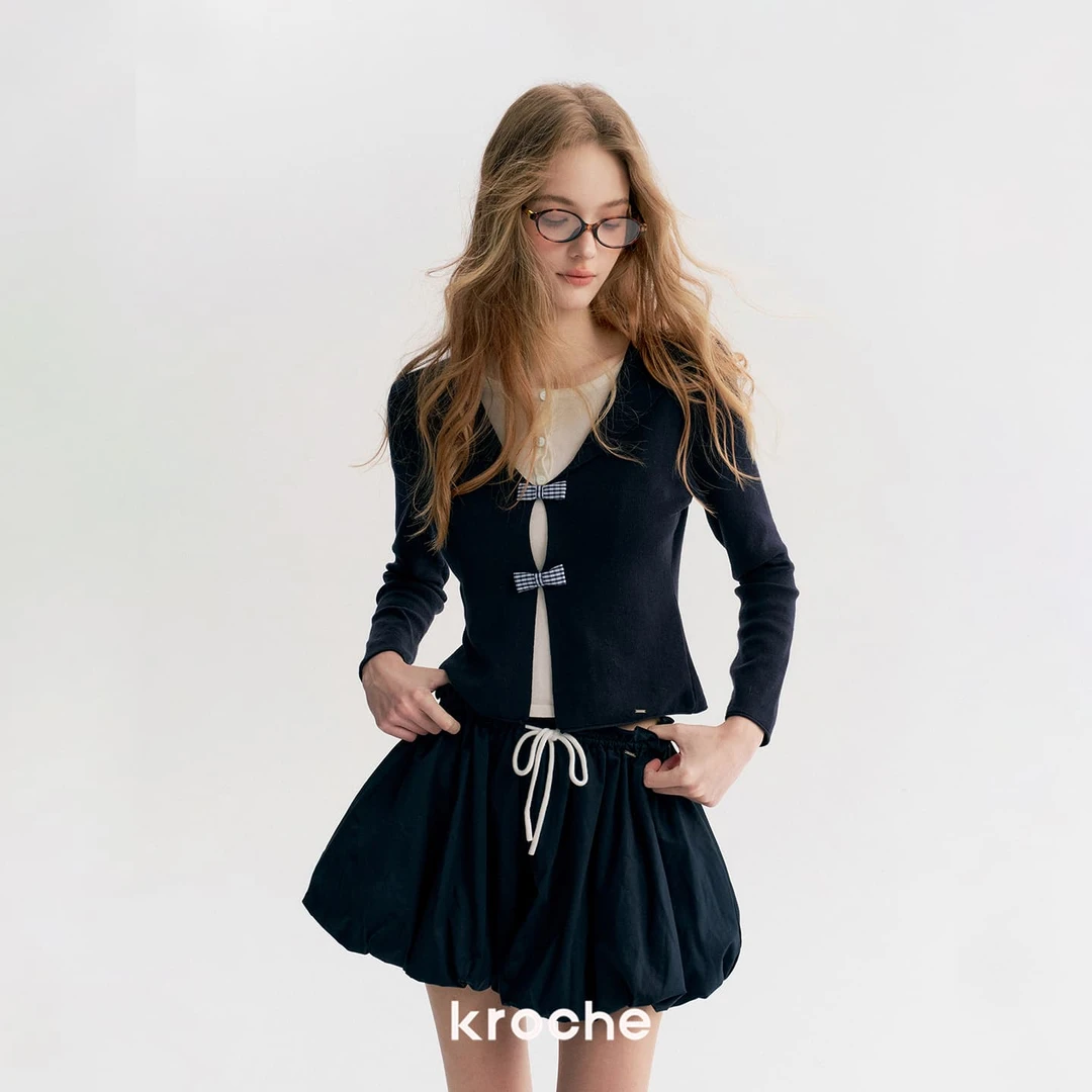 Kroche 25aw Navycore 格纹蝴蝶结 撞色假两件 海军领针织衫