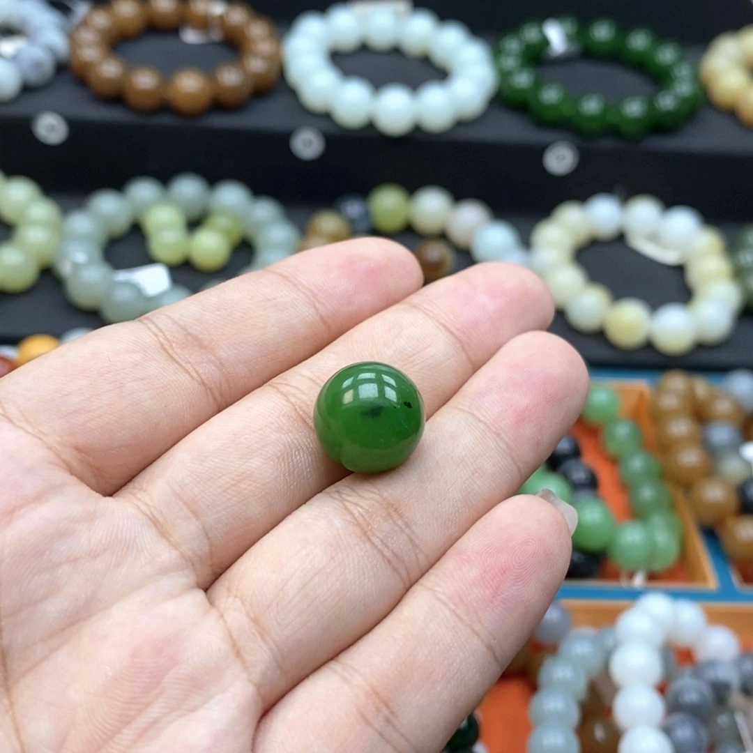 未镶嵌手串和田玉Q卡14阳绿碧玉