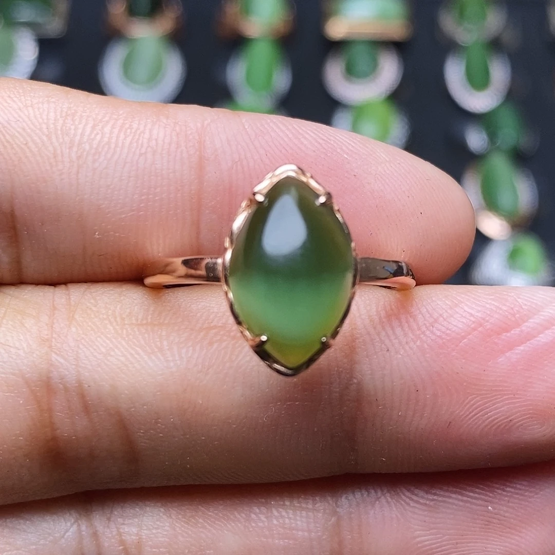 和田玉（碧玉）银S925镶嵌吊坠(不含链)戒指