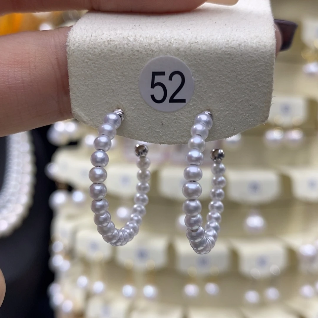 耳饰银S925镶嵌淡水珍珠