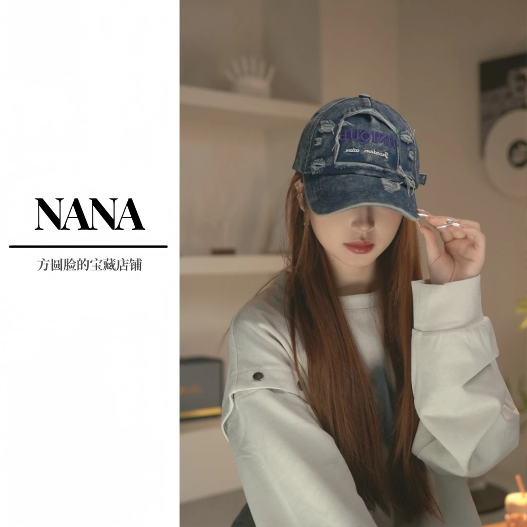 原创设计 补丁破坏磨边毛须牛仔棒球帽潮春夏新款街头鸭舌帽
