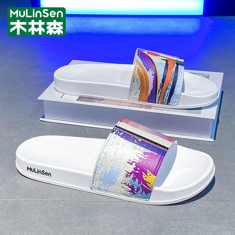 木林森夏季涂鸦一字拖潮流防滑网红凉拖鞋户外时尚休闲外穿凉拖鞋