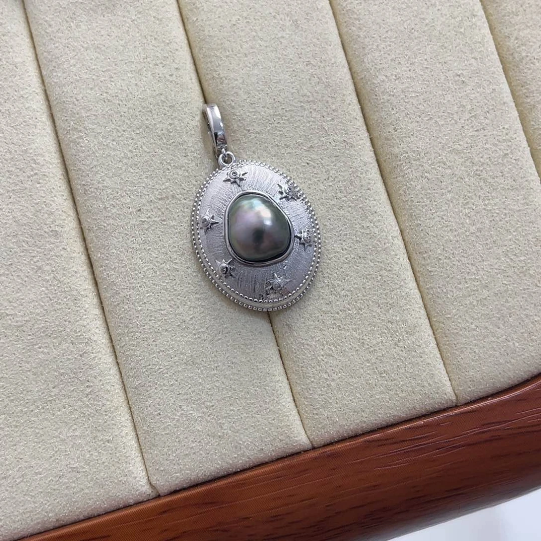 银S925镶嵌海水珍珠吊坠(不含链)